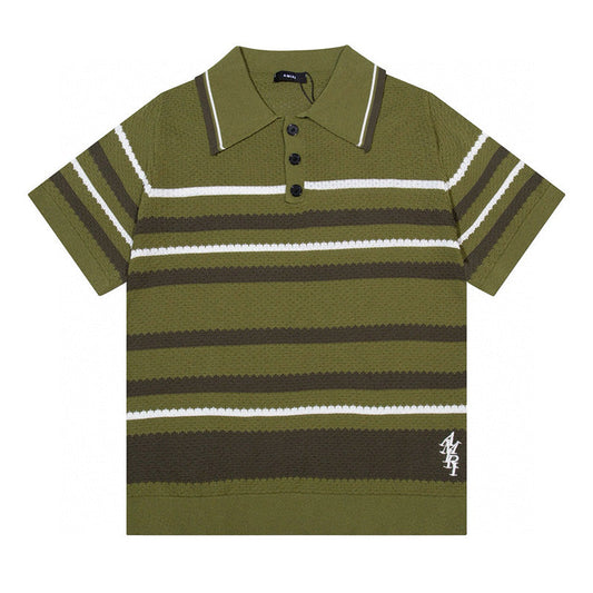 AMIRI Striped Pointelle-Knit Polo Shirt