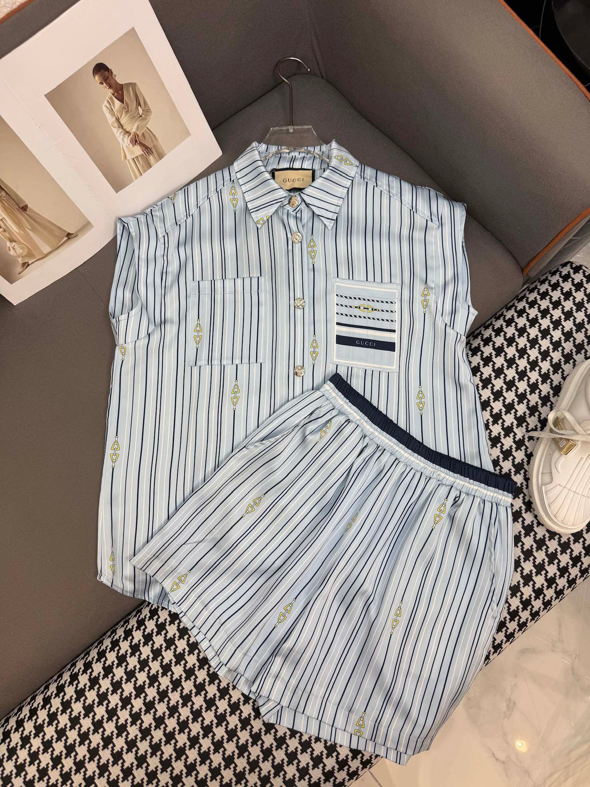 GUCC SHIRT JACKET AND SHORTS SET 25S IN ACETATE 266681