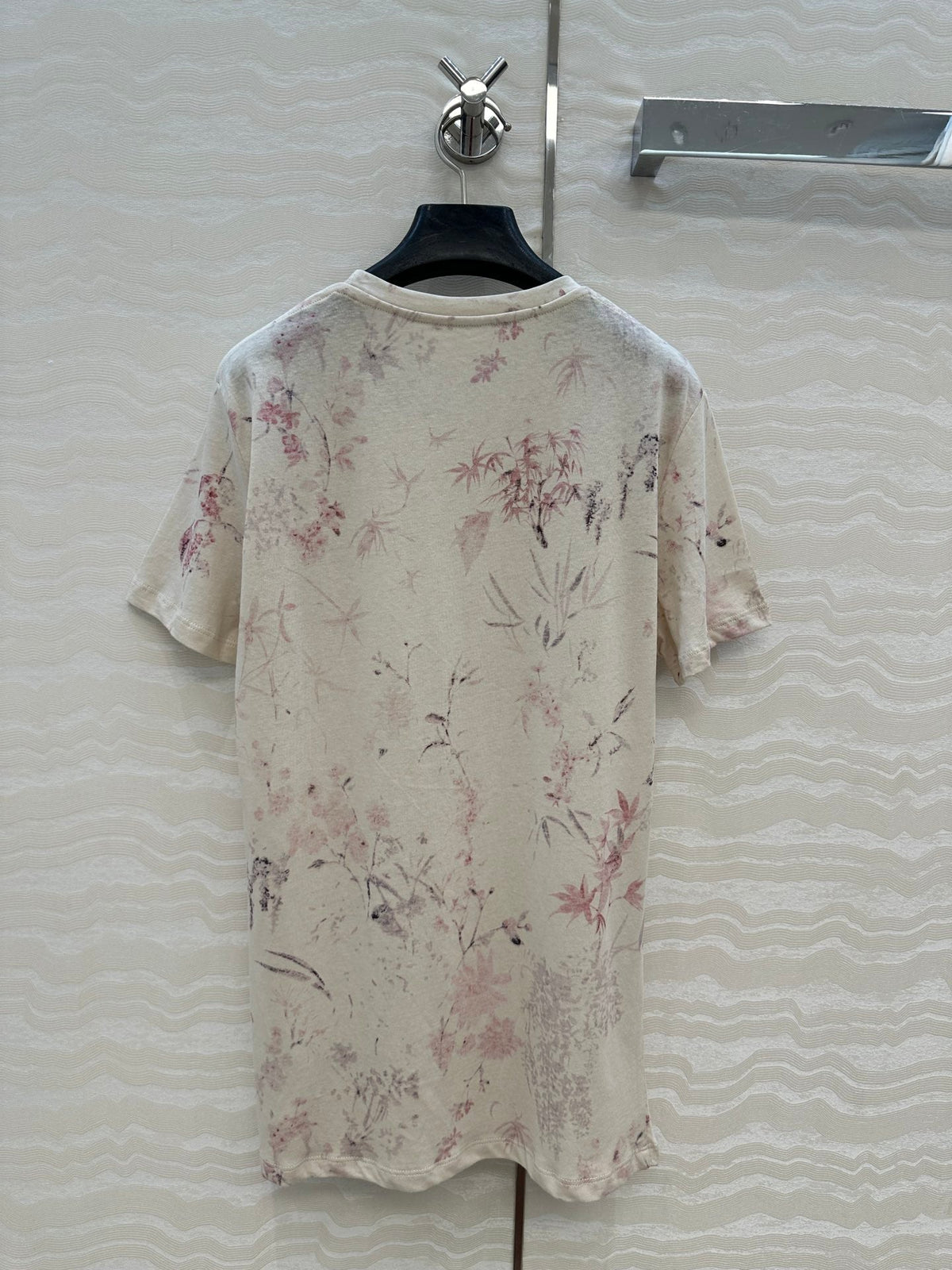 DIOR INK FLOWER PRINTED COTTON-LINEN T-SHIRT