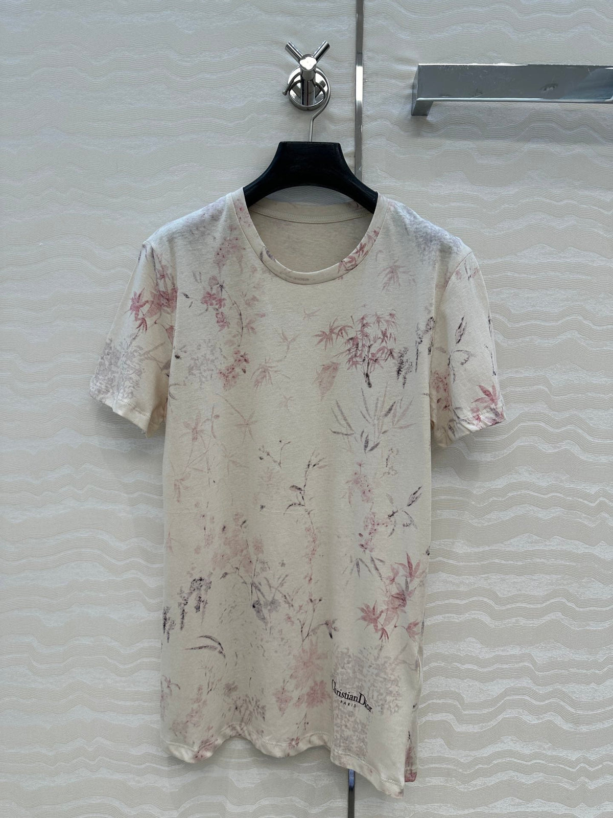 DIOR INK FLOWER PRINTED COTTON-LINEN T-SHIRT
