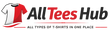 AllTees Hub logo with a red and white t-shirt icon on a white background