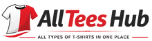 AllTees Hub logo with a red and white t-shirt icon on a white background