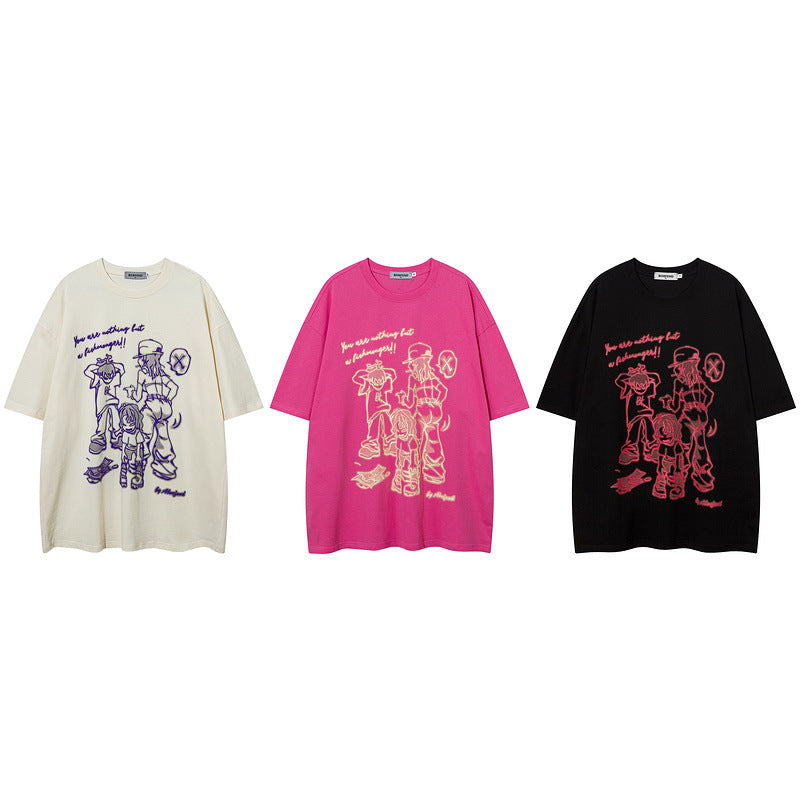 Men T-Shirt Retro Cartoon Printed Short-Sleeved T-shirt