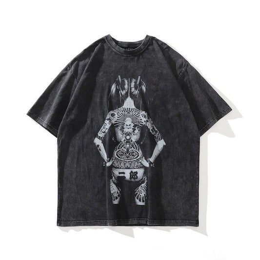 Men T-Shirt Retro T-shirt Summer Short Sleeve Men and Women Loose