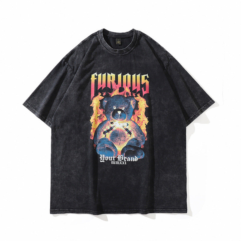 Men's T-Shirt Short-Sleeved T-shirt Men's and Women's Retro Loose Top