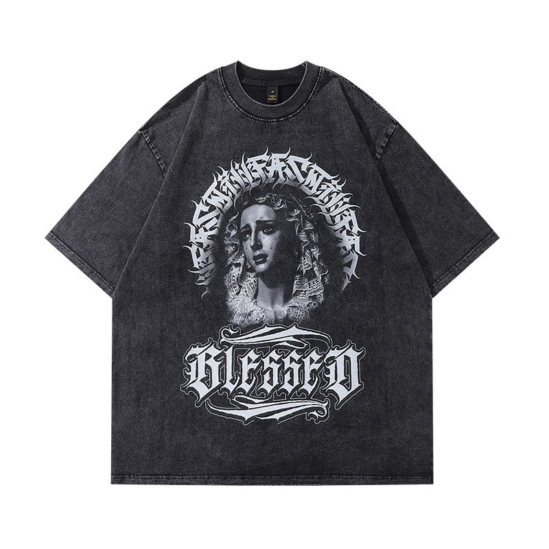 Men T-shirt Hip Hop Retro Heavy Half Sleeve Tee