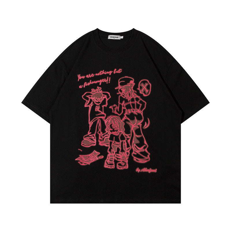 Men T-Shirt Retro Cartoon Printed Short-Sleeved T-shirt