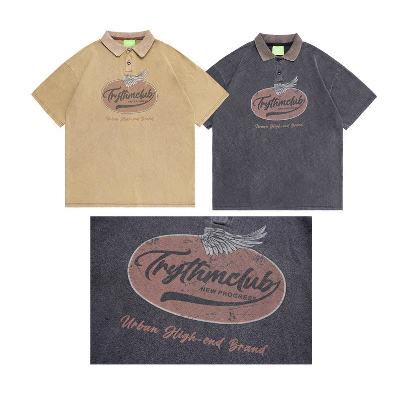 Men T-shirt Retro Alphabet Short Sleeve T-shirt for Men and Women