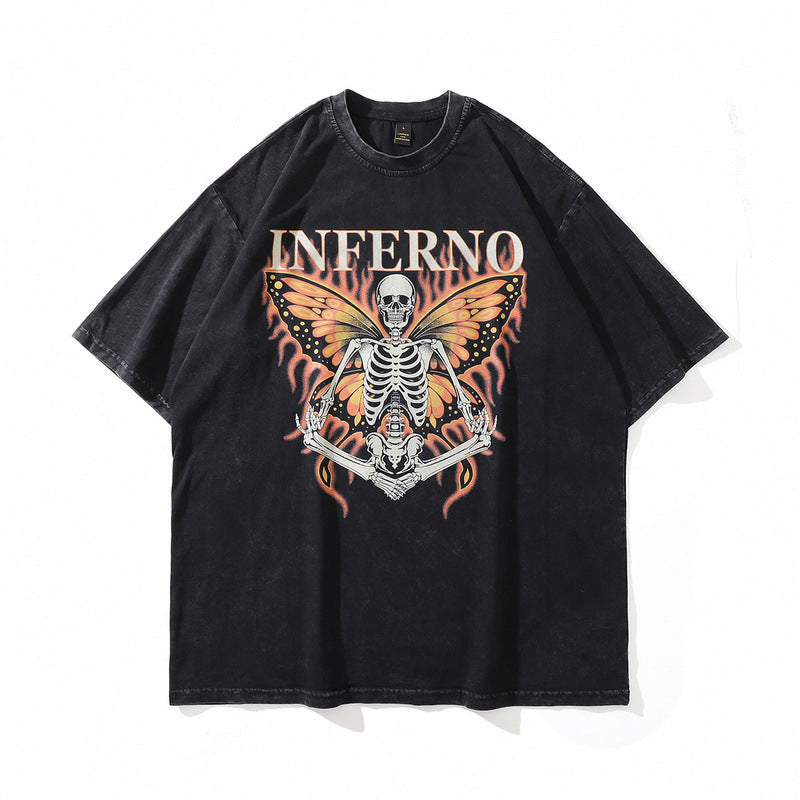 Men's T-Shirt Short-Sleeved T-shirt Men's and Women's Retro Loose Top