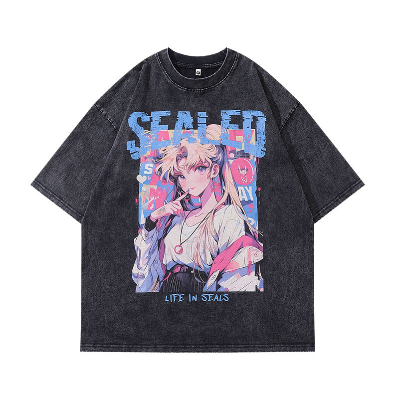Men's T-Shirt T-shirt Men's and Women's Retro Wash Short Sleeve