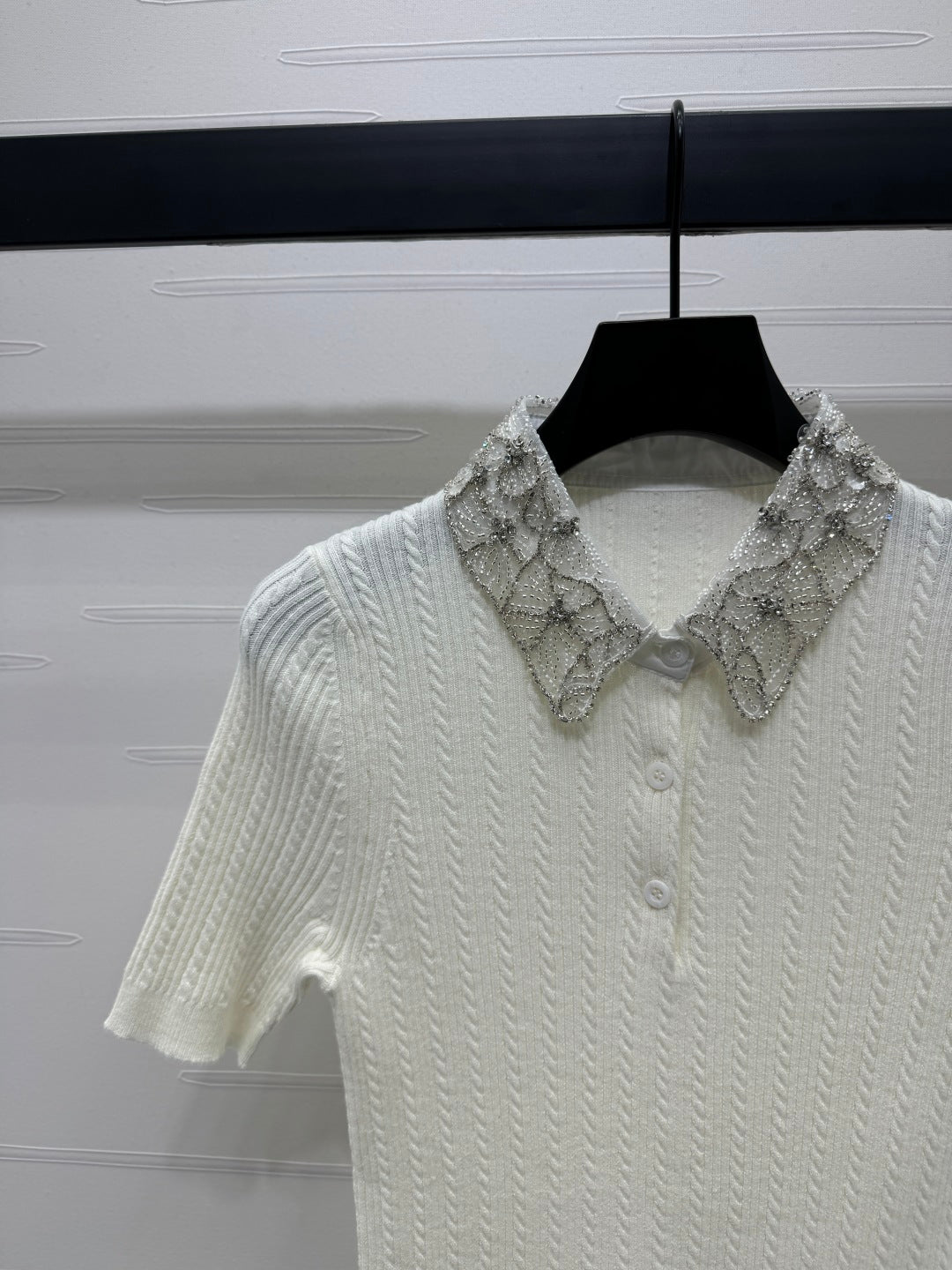 MIU 25S SHORT SLEEVE BEADED COLLAR SHIRT 264247
