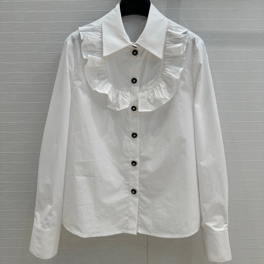CC 25 Lace Collor Shirt White Cotton