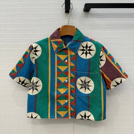 Loewe Short-sleeved Denim Shirt Multicolor Cotton