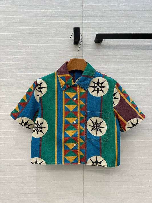 LOEWE SHORT-SLEEVE PRINTED DENIM SHIRT 264373