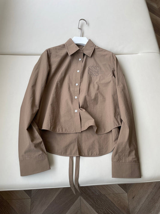 Loewe Hollow Embroidered Shirt Brown Polyester Fiber