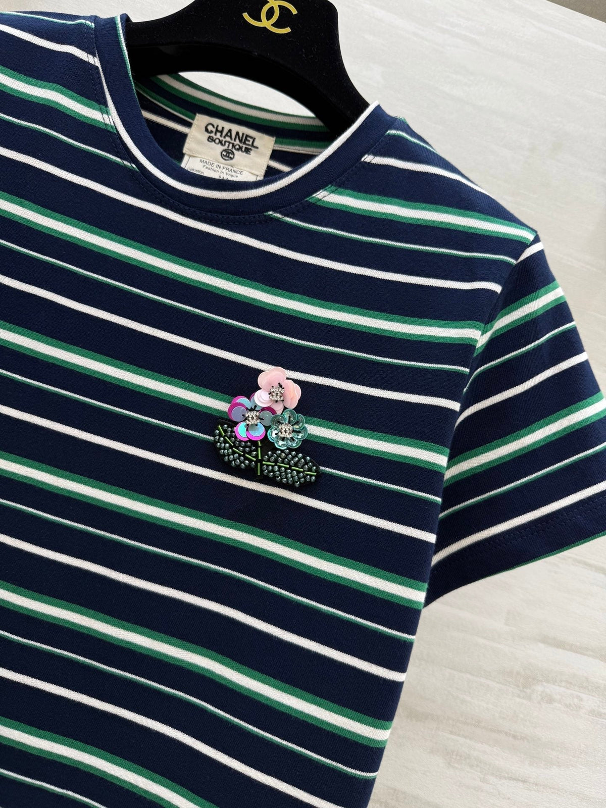 CC Beaded Flowers Shirt Dark Blue Cotton