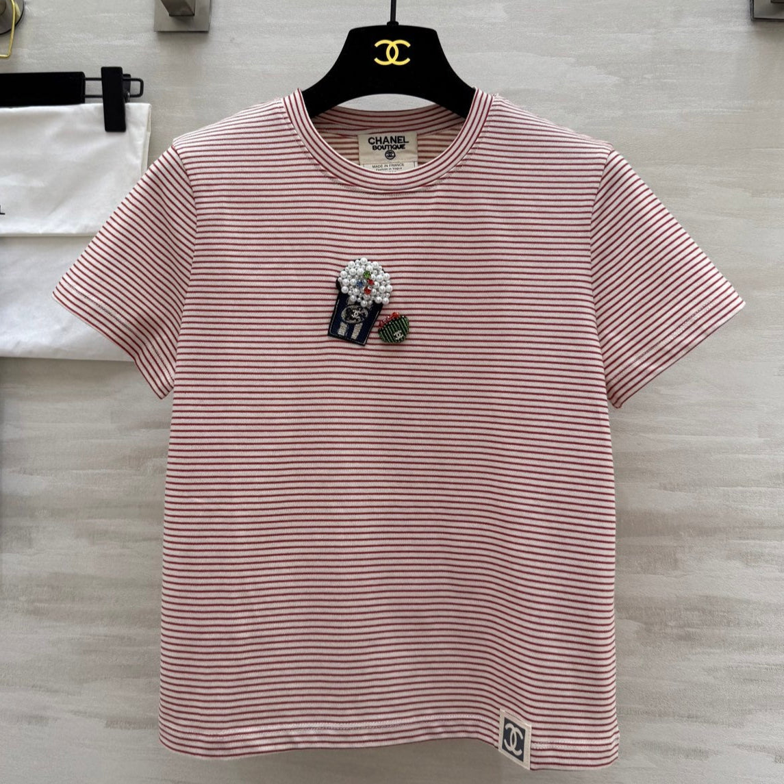 CC Beaded T-shirt Pink White Cotton