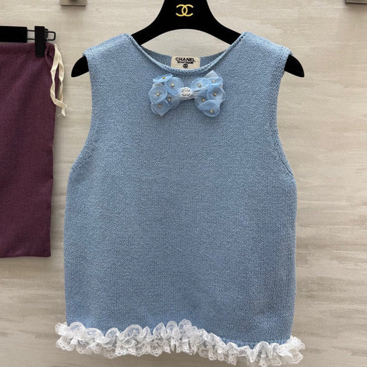 CC Patchwork Lace T-shirt Blue Cashmere