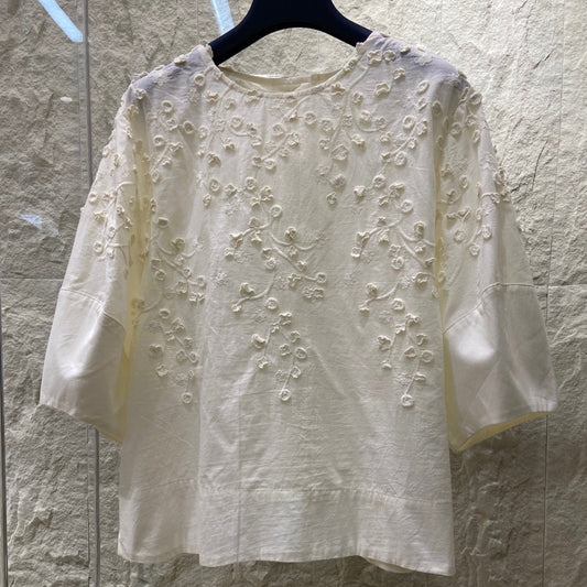 ROUND NECK EMBROIDERED SHIRT 25S IN COTTON 266154