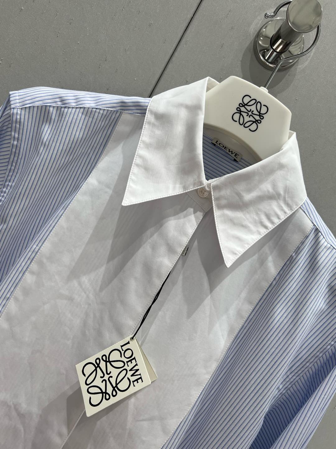 Loewe 25 Striped Long Loose Shirt Blue White Cotton