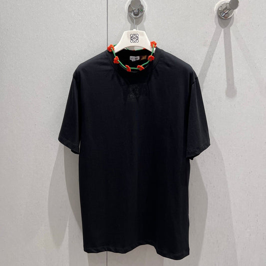 Loewe 25 Floral Neck Halter T-shirt Black Cotton 218253