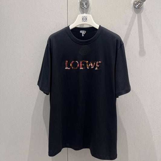 Loewe 25 Embroidered Short-sleeved T-shirt Black Cotton 221445