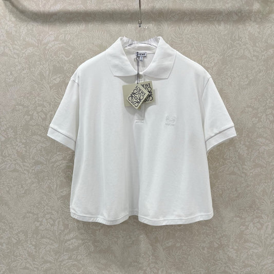 LOEWE OVERSIZED CROPPED POLO SHIRT WITH EMBROIDERED LOGO IN WHITE