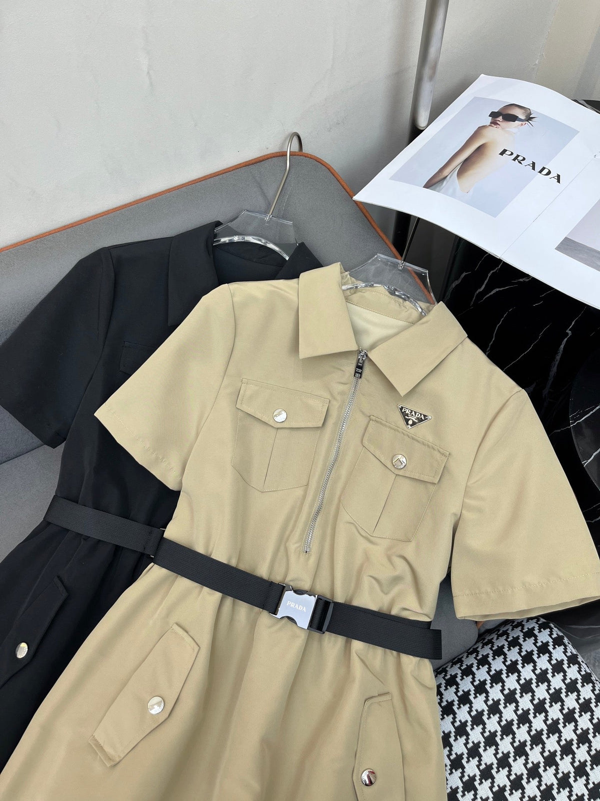 SHIRT DRESS WITH ZIP-UP COLLAR AND BELT