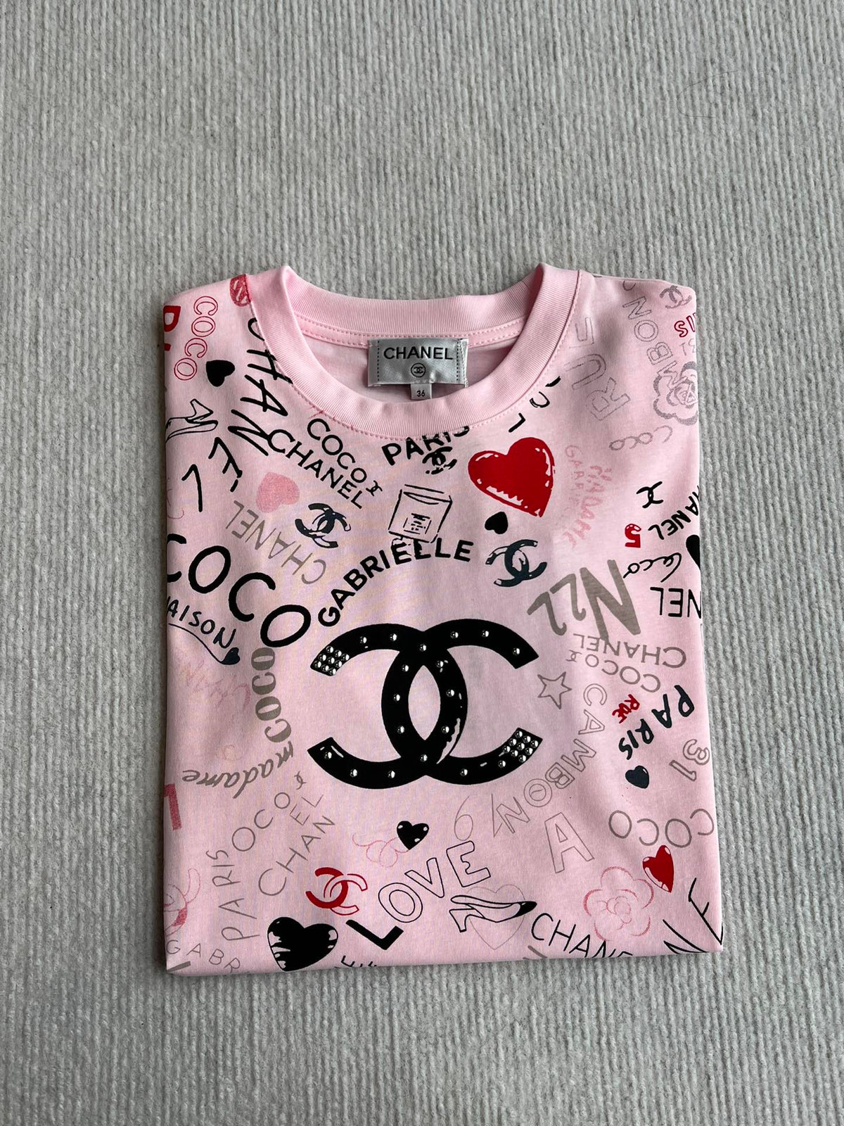 CHANEL PINK LOGO PRINT T-SHIRT