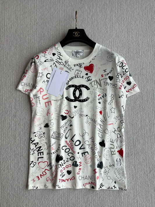 CHANEL OFF-WHITE LOGO PRINT T-SHIRT