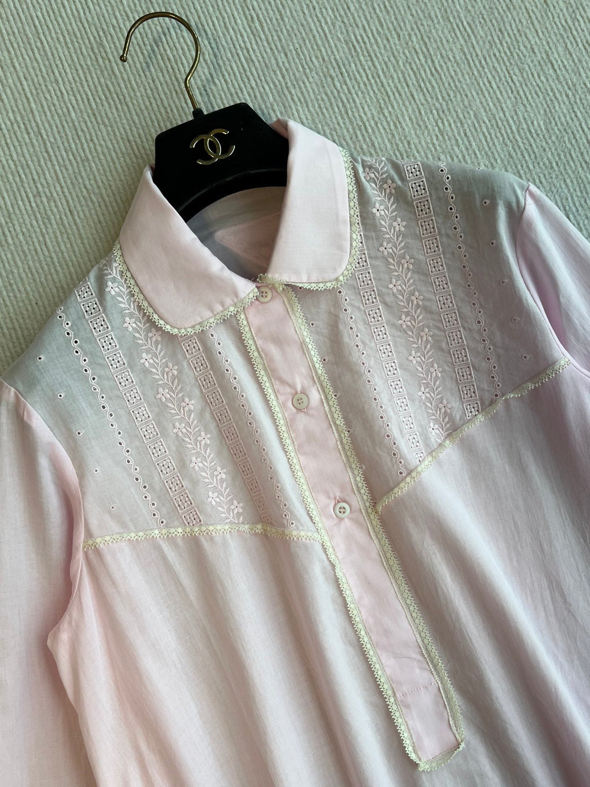 PRADA PINK EMBROIDERED LONG SHIRT