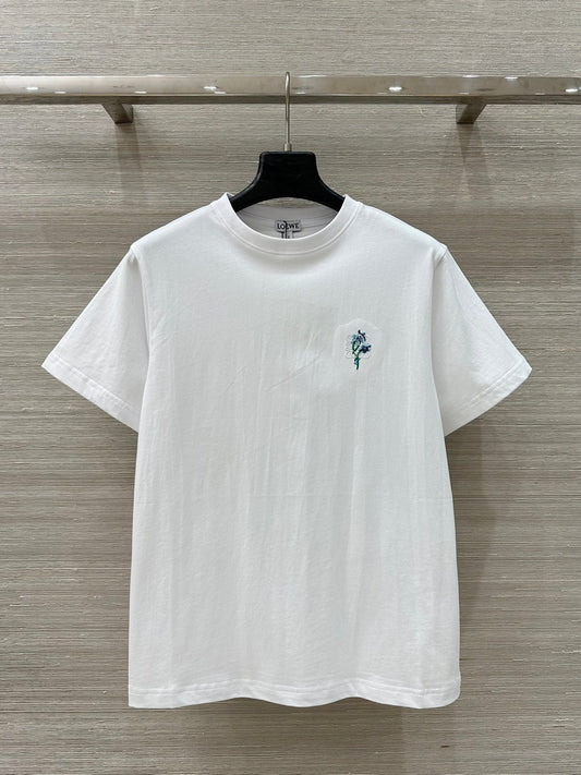 Loewe Floral Embroidered Short-sleeved T-shirt White Cotton