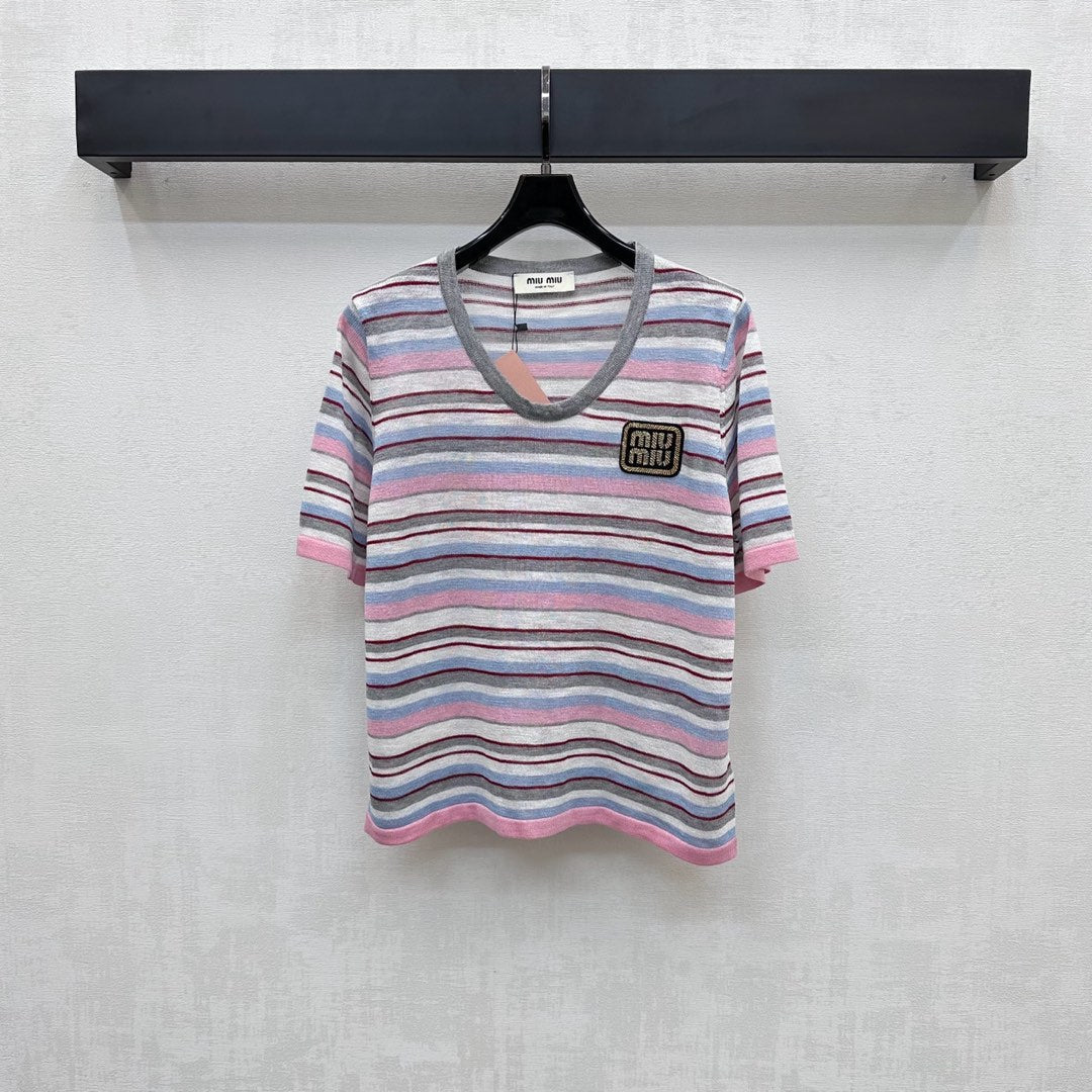 MIUMIU STRIPED KNIT T-SHIRT 273767