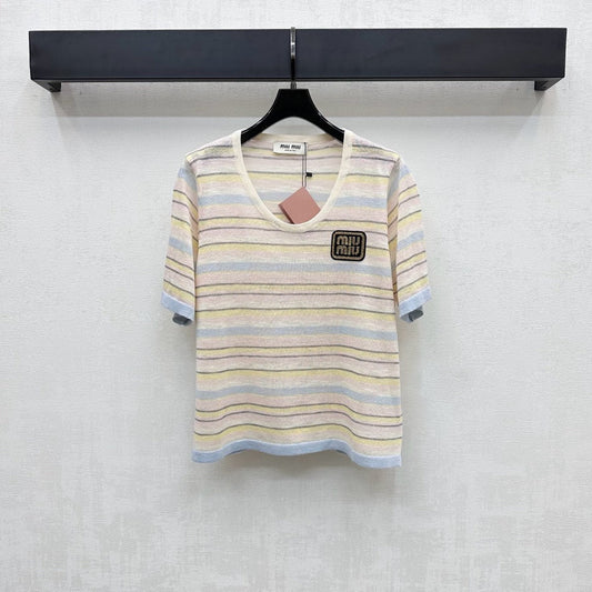 MIUMIU STRIPED KNIT T-SHIRT 273768