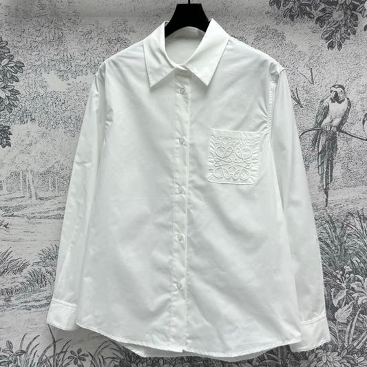 Loewe Logo Embroidered Shirt White Cotton