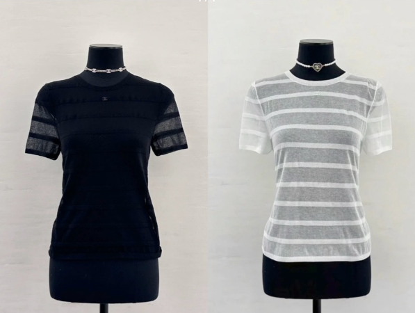 CC See-through Striped Short Sleeves T- shirt Cotton